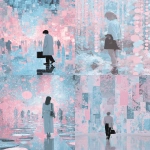 **she gazing, frowning and walking in neon glowing crystal world in style of light fiber pointillism against deep dark floating bg --sref 6035664444 --sw 1000 --v 7.0 --ar 4:5 --raw --s 1000 --c 100** - <@1152889510158401576> (fast)