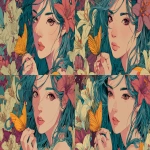 **An illustration with intense tones of a nymph in 3/4 view holding a butterfly in her hand and wearing a lily in her hair, in colorfull and anime style. --ar 16:9 --v 7.0** - Variations (Subtle) by <@1068240844349509652> (fast)