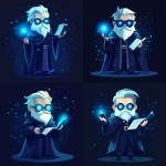 **Futuristic legal wizard mascot, glowing blue eyes, wearing a judge robe mixed with a wizard cloak, holding a digital scroll and a smartphone, cartoonish but clean, high-tech magical vibe, flat design - vector art --s 250** - Variations (Strong) by <@844314166369583134> (fast)