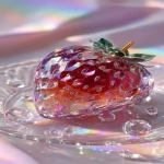 **a highly detailed crystal strawberry art piece, shaped like a ripe strawberry made entirely of translucent gemstone, iridescent rainbow reflections, sparkling diamond-like textures, placed on a clear glass plate, surrounded by crystal droplets, soft pastel lighting, dreamy glossy aesthetic, hyper realistic photography, fantasy luxury concept --ar 9:16** - Image #2 <@1240240057374478349>