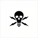 **a simple illustration logo of a skull and cross bones where the skull is a lightbulb and the crossbones are thin symmetrical lightning bolt symbols --v 7.0** - Image #3 <@340952336275079170>