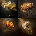 **dramatic Rembrandt and Caravaggio inspired oil painting on aged cracked canvas, a single elegant flower floating softly in baroque light, extremely deep chiaroscuro shadows, warm golden edge lighting, thick sculptural impasto texture covering the entire background (no visible canvas), heavy layered paint with antique gold accents, refined classical realism, rich baroque atmosphere, subtle smoky vignette, museum-grade fine art detail, emotional stillness, no frame, no text, no watermark, no signature, no artist signature, no initials --ar 4:5 --v 7.0 --q 2 --raw** - <@1313398896784834591> (relaxed, stealth)