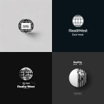 **A high-end real estate brand logo, clean globe icon centered between bold text "Reality East" and "West", elegant contrast between thick and thin lines, black-and-white color scheme, minimalist luxury branding. Created Using: Adobe Illustrator, modernist style, precise bezier curves, kerning-adjusted typography, grid system, matte finish mockup, subtle drop shadow --ar 1:1 --v 6.0** - <@947934760217489448> (fast)