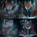 **snowflake macrophotography, wineglass, red berries, branches, sparkle, reflections, --ar 3:2 --v 4** - <@1026022059739987969> (fast)