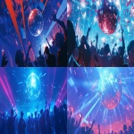 **comic book Cel-shaded anime style with bold clean linework, a shimmering disco ball hanging from the ceiling of a crowded nightclub, vibrant red and blue lights reflecting off the mirrored surface, dynamic beams of colored light scattering across the dark room, hazy party atmosphere, silhouettes of people blurred in the background, high-energy modern club vibe, cinematic party lighting --niji 6 --ar 16:9** - <@257221362568003584> (fast)