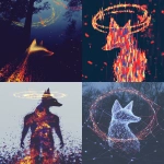 **A mythical fox made of fire, a halo of electricity floating above head, fireflies flying around background, inside of a mystical misty forest, embers in foreground, cinematic, bokeh effect, foxfire --ar 3:4 --profile wsqg5pu --v 6.1** - <@812948421366644747> (fast, stealth)