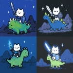 **cute medieval cat rides a diplodocus into battle --ar 3:2 --sref 2854935263 --profile u22owga ne2iv4e** - Variations (Strong) by <@937851746712186921> (relaxed)