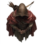 **top down view of a dungeons and dragons male in a leather cloak with a long bow with no background as seen from above** - Image #1 <@236171120976461834>