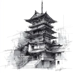 **dibujo en sketch a blanco y negro de edificación tradicional japonesa --v 7.0** - Image #1 <@1099054943794647211>