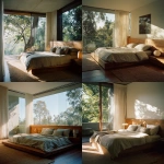 **Captured by a world-class luxury architectural and interior photographer, renowned for editorial storytelling and natural light mastery rich, pronounced 35mm film grain, subtle frame edge softness, authentic Kodak Portra 160 film texture pushed one stop, halation bloom on highlights, gentle color shift in shadows for analog realism, shot on Hasselblad 500CM ultra-luxury minimal master bedroom seamlessly blending with nature. Floor-to-ceiling glass opens to a private balcony overlooking lush treetops of the Queensland hinterland. King bed with low timber headboard in warm washed oak, dressed in natural Belgian linen with muted cream and soft grey tones. Textured jute rug underfoot, sculptural bedside lamps with soft warm glow. Early morning light filtering through sheer curtains, lifted shadows, soft highlights, warm neutral tones, balanced whites. Composition centered, allowing symmetry between interior and landscape, editorial architectural photography.** - <@837237355722571776> (fast)
-# Create, explore, and organize on [midjourney.com](<https://midjourney.com/imagine?from_discord=1>)