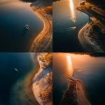 **Top-down aerial perspective of the edge of a calm lake at golden hour, around 6:00pm, dramatic cinematic lighting with long shadows and warm amber highlights. A single stylish two-stepping boot floating gently on the surface of the water near the shoreline, subtle ripples radiating outward. The lake water transitions from deep navy to reflective gold, mirroring the sky. Moody, high-contrast lighting, soft haze, and atmospheric depth. Editorial, cinematic realism, ultra-detailed textures, shallow motion blur on water movement, luxury visual storytelling, modern Southern aesthetic. --ar 4:5** - <@763949802064969729> (fast)
-# Create, explore, and organize on [midjourney.com](<https://midjourney.com/imagine?from_discord=1>)