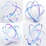 **<https://s.mj.run/65xM75JOlIg> abstract white background with light blue and purple thin circles in the shape of an atom, with two transparent rings. the circles have no shadows or reflections on them. they form three semi-circular rings that wrap around each other. there is nothing inside these circles, they just give off a color gradient effect. the whole thing looks like it's made from plastic or glass, and it feels soft to the touch. it stands out against a plain white background. high resolution. --ar 4:3** - <@896573801658196018> (fast)