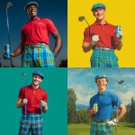 **25 year old cool caucasion male golfer in bright stylish blue and green plaid pants and a short sleeve red polo shirt, golf course as the background of the image, smiling , a single gold tooth, wearing a newsboy hat, holding a driver club in one hand, and a slim can in the other, the image should be incredibly photo-realistic, saturated colors, feel like a professional photographer took it for an ad campaign --v 7.0** - <@896806669613408316> (fast)