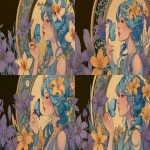 **An illustration with intense tones of a spring's goddess in 3/4 view holding a butterfly in her hand and wearing a lily in her hair, in colorfull and anime style. --ar 16:9 --v 7.0** - Variations (Subtle) by <@1068240844349509652> (fast)