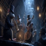 **Rats in suits and hats playing jazz instruments in a dimly lit sewer, reminiscent of Harlem Renaissance era, with a moody and epic atmosphere, in a cinematic style inspired by the works with intricate textures and high contrast lighting, at an extremely high resolution of 32k. --ar 16:9 --p on7n3qo** - Image #3 <@935178814189862912>