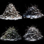 **A pile of scattered tree debris, broken branches, twigs, and leaves, lightly dusted with fresh snow, highly detailed, realistic textures, sharp edges, high contrast, on a solid pure black background, studio lighting, no shadows, photorealistic, 8k resolution --ar 16:9 --v 7.0** - <@468248390342279168> (fast)