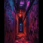 **comic book Cel-shaded anime style with bold clean linework, a long dark hallway lit by deep red lighting, shadows swallowing most details, walls completely covered top to bottom in dense graffiti tags and throw-ups, chaotic layered spray-paint textures, dripping paint, gritty urban atmosphere, high contrast red and black color palette, moody cinematic depth, <https://s.mj.run/PehohFc4Hs8> --ar 16:9 --niji 6** - Image #1 <@257221362568003584>
