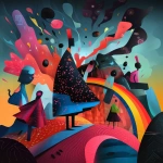 **ferrofluid hypnagogic maximalism physicsbased paper collage, in the style of suburban flat shading, simplified figures, purple rainbow, studyplace, expert draftsmanship, sculpture, oil pencil sketch --sref 4100000000 --ar 4:5 --niji 6 --p ke69z7s --raw** - Image #1 <@948741381743083580>