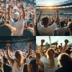 **sports crowd standing and cheering, shot from behind , day time, summer vibrant feeling, realism, Camera: DSLR - Canon EOS 5D Mark IV. Lens: Canon EF 24-70mm f/2.8L II USM** - <@1252403463975866382> (fast)