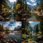 **yosemite nationl park landscape photography, waterfall and trees including --ar 99:128 --q 2 --s 250 --v 7.0** - <@1041437953232212108> (fast)