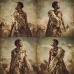 **a black woman wearing a piece of animal skin walking in Ancient African with some animals in the background** - Variations (Strong) by <@1059498035081654292> (fast)