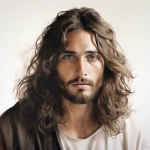 **on a white background, color chalk drawing of a very beautiful model man portrait with long dark brown shouler length hair and deep warm captivating eyes, staring at me looking like Jesus Christ, and God --v 5.2** - Upscaled (2x) by <@1037958970922512454> (fast)