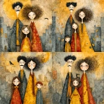 **whimsical photorealistic illustration of a fathers d mother with their girl and boy, father has black hair and a moustache, he’s wearing glasses, mother has curly blonde hair and she’s wearing glasses girl has dark brown hair and she’s wearing glasses, son has brown hair and is a little older and taller than the young girl --v 7.0 --p b3kgthr --s 750** - Variations (Strong) by <@520759084903956481> (fast)