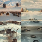 **Hunger Games’ empty, rickety, battered, worn-out, makeshift pots and pans on a desolate sand beach waiting for utopian toasts --ar 1:1 --tile --c 15** - <@1115283963750125599> (relaxed)
-# Create, explore, and organize on [midjourney.com](<https://midjourney.com/imagine?from_discord=1>)