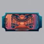 **one single movie ticket in the style from an old theater but also futuristic, flat image meant for printing on a sticker** - Image #2 <@650546685948461058>