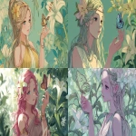 **A nymph holding a butterfly in her hand and wearing a lily in her hair, in anime style. --ar 16:9** - <@1068240844349509652> (fast)