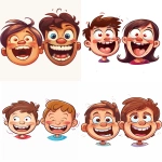 **Cartoon faces of a laughing boy and girl, both with wide open mouths, squinted eyes, big smiles, rosy cheeks, no background. Bright colors, childlike style, super funny expressions. Created Using: Procreate cartoon brushes, kids sticker style, bold outlines, expressive cartoon features, vivid tones, simplified round shapes, cheerful comic layout --ar 4:5 --v 6.0** - <@1380326100856737813> (relaxed)