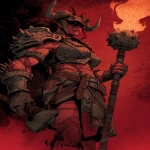 **A dungeons and dragons style comic book illustration of a muscular red female pit fiend devil holding a flaming mace and wearing a crudely crafted iron helm that covers her eyes, horns and spikes should come out of her dark red skin, claws, bits of crude armor --v 7.0 --ar 2:3** - Image #3 <@478047972412620803>