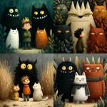 **where the wild things are. But the wild things are cats. children's book illustration --s 500** - <@911637101290877029> (relaxed)