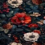 **gothic-inspired dark floral pattern, with moody, dark tones and muted colors, featuring detailed botanical illustrations. --ar 4:7 --v 6.0 --s 250** - Image #4 <@756269320539209761>