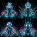 **a conceptual boss design of the game 'Rez', shows the player high-tech structures in a low-poly style.the boss should be designed and be the main object in the picure, tructure of the boss is mainly angular and mechine like, but part of it is a bit more organic and evil like. it shows as a human head, the eyes are covered by 2 big hands, making the overall sillhoutte looks like a knight. the scene conveys a sense of motion as the beams from the laser guns hit different parts of the structure. the environment has simple geometric shapes that indicates mirrors and library and the scrolls, and the dark background is complemented by the game's use of bright neon colors and glowing effects to create a sense of depth and excitement. the structure should have a religous feeling. --ar 16:9** - Variations (Strong) by <@816916814089027595> (fast)
-# Create, explore, and organize on [midjourney.com](<https://midjourney.com/imagine?from_discord=1>)