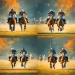 **side profile view of polo players on horseback in motion running by, mid-game on a wide open grassy field, horses and riders in full stride, wearing classic Ralph Lauren inspired attire white jodhpurs, navy or burgundy polo shirts, polo mallet in each of their right hands leather boots countryside backdrop, oil painting style, impressionist brush strokes, warm golden tones, soft natural light, with a vintage photo filter effect, aged film look, timeless luxury atmosphere closer up view --ar 2:3 --s 250** - Variations (Strong) by <@1114281369015689226> (fast)