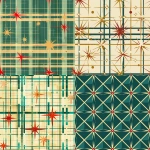 **seamless repeating geometric pattern, atomic-era plaid made of intersecting gold and teal lines with red starburst ornaments at the crossings, mid-century modern Christmas aesthetic, repeating textile or wrapping paper design --tile --ar 1:1 --v 6.0 --chaos 5 --raw** - <@973241297529868358> (fast)
-# Create, explore, and organize on [midjourney.com](<https://midjourney.com/imagine?from_discord=1>)