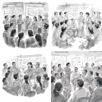 **An Indian jewellery factory workplace scene showing HR-led change management. Employees in sarees and uniforms gathered in a workshop, listening and engaging with empathy, symbolizing emotional barrier resolution. Managers and union leaders sitting together in transparent dialogue, shaking hands to build trust. Workers participating actively, pointing at charts and plans, symbolizing inclusion and ownership as co-creators. A small group celebrating with claps, recognition boards, and weekly update charts pinned on walls, symbolizing celebrating small wins. Pen-and-ink illustration, detailed linework, greyscale shading, white background, uplifting and collaborative mood.** - <@1161879354951880775> (fast)
-# Create, explore, and organize on [midjourney.com](<https://midjourney.com/imagine?from_discord=1>)