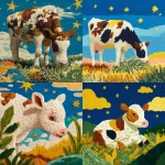 **a cow in the style of knitted art is seen eating grass on an illustration with bold colors and patterns, featuring blue sky and yellow stars. the pattern includes colorful details such as brown dots and white stripes on its fur, which adds to it's playful character. a green patch can be visible at bottom right corner of the scene, indicating that we may see more grass or other elements around. this design would create a whimsical atmosphere for any wallpaper or background use.** - <@1263833281322029154> (fast)
-# Create, explore, and organize on [midjourney.com](<https://midjourney.com/imagine?from_discord=1>)