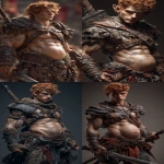 **Realistic 3d rendering. Epic battle scene. pregnant, Hyper muscular young elf with protruding stomach, handsome, tall, square jaw, short curly red hair, bright silver eyes, full bow-shaped bow-shaped, lips, defined muscles, vascular, freckles, pregnant belly, tattoos, square jaw, masculine features, handsome, short curly red hair, hyper oversized muscles, massive muscular arms, massive muscular biceps, massive muscular forearms, massive muscular legs, massive muscular thighs, massive muscular calves, hyper massive muscles, wearing leather armor, huge muscles, handsome, carrying large sword, running into battle. Realistic. --ar 9:16 --v 7.0** - <@1222981214734913607> (fast)