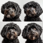 **Adult Cavoodle dog, fur colour black, facing forward, relaxed mood, in focus, eyes looking directly into the camera lens, head shot, indoor studio lighting, photography studio, white background, portrait, one key light and two fill lights to brighten the entire face, photorealistic --v 7.0** - Variations (Strong) by <@961150162703626290> (fast)