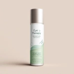 **A premium medical-grade label design for a tall, slim spray bottle featuring clean pharmaceutical packaging aesthetics. The label displays "Eye Therapy" in elegant sans-serif typography at the top, followed by "100% Natural" and "Eyelid and Lash Cleanser" in smaller, neatly stacked text below. The design utilizes a soft white background with gentle sage green accents and subtle light blue elements, creating a calming gradient that suggests cleanliness and trust. Minimal graphic elements include a delicate abstract eyelash icon and soft curved divider lines, all rendered with a matte finish that conveys premium quality and ophthalmologist-approved safety. --v 7.0** - Image #2 <@1052992034765541387>