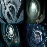 **dvd screengrab of the interior of an abandoned, dystopian, futuristic building, designed by zaha hadid, with many staircases and circular rooms, viewed from above, in the 2049 movie directed by denis villeneuve, with kubrick-inspired cinematography. --ar 72:35** - <@554549579131912202> (fast)
