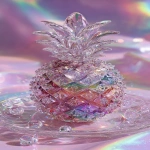 **a highly detailed crystal pineapple art piece, shaped like a ripe pineapple made entirely of translucent gemstone, iridescent rainbow reflections, sparkling diamond-like textures, placed on a clear glass plate, surrounded by crystal droplets, soft pastel lighting, dreamy glossy aesthetic, hyper realistic photography, fantasy luxury concept --ar 9:16** - Image #2 <@1240240057374478349>