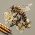 **A honey bee sitting a flower. Detailed pencil drawing.** - Image #2 <@817022345902162030>