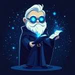 **Futuristic legal wizard mascot, glowing blue eyes, wearing a judge robe mixed with a wizard cloak, holding a digital scroll and a smartphone, cartoonish but clean, high-tech magical vibe, flat design - vector art --s 250** - Image #3 <@844314166369583134>