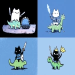 **cute medieval cat rides a diplodocus into battle --ar 3:2 --sref 2854935263 --profile u22owga ne2iv4e** - <@937851746712186921> (relaxed)