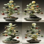 **a bonsai Christmas tree netsuke, made of translucent jade and granite with gemstone ornaments, incredibly intricately detailed, realistic --no frost --ar 4:7 --style raw --personalize j71c6gx --stylize 35 --q 2** - Variations (Strong) by <@682059907310157871> (fast)