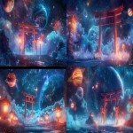 **A sacred Shinto shrine designed as "EmiEmi Shrine", standing on a cosmic path of starlight, with a grand red torii gate glowing before Earth in the background. Around the Earth, other majestic planets like Saturn with glowing rings and Jupiter with colorful storms float in the cosmos, enhancing the divine scale. Visitors feel as if they are arriving for an online shrine worship. The shrine radiates divine golden light, mystical energy flows, ethereal mist drifts around, with sacred lanterns and floating words of light (kotodama). A harmonious blend of Japanese tradition and cosmic fantasy, cinematic, ultra-detailed, photorealistic yet dreamlike, barnacle --ar 16:9 --v 6.0** - Variations (Strong) by <@1027927772519211120> (relaxed)
-# Create, explore, and organize on [midjourney.com](<https://midjourney.com/imagine?from_discord=1>)