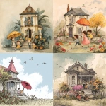 **parasol house; children illustration --p qvk5z2b --v 7.0** - <@1220222620444659733> (fast)